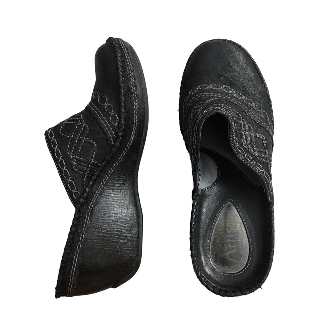 Clarks Black Mules with Stitch Detail